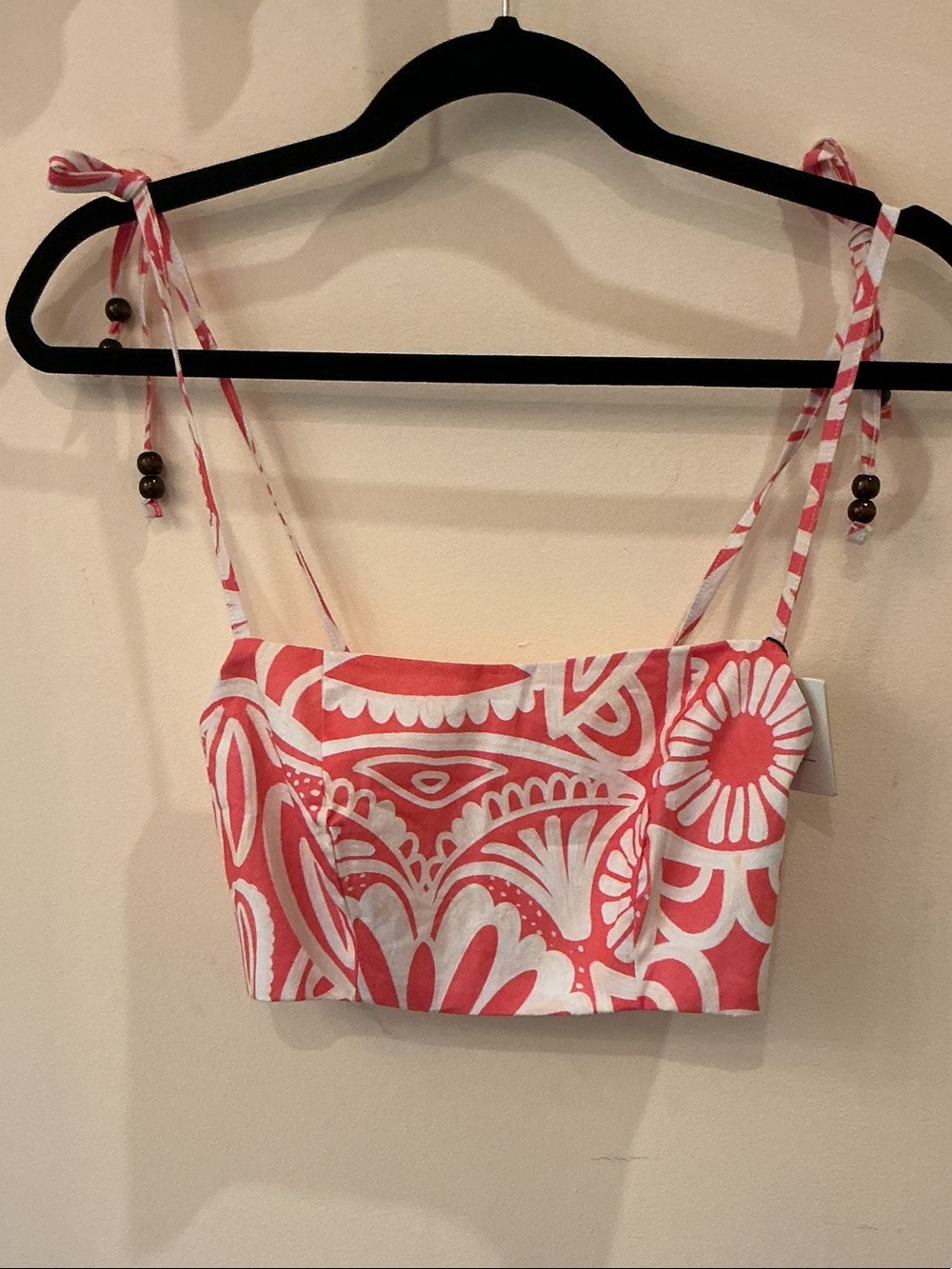 Peixoto Coral and White Printed Tie-Strap Crop Top New with Tag